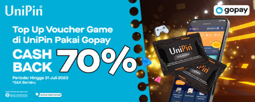 Top Up Voucher Game UniPin Pakai Gopay dan Dapatkan Cashback 70% nya!